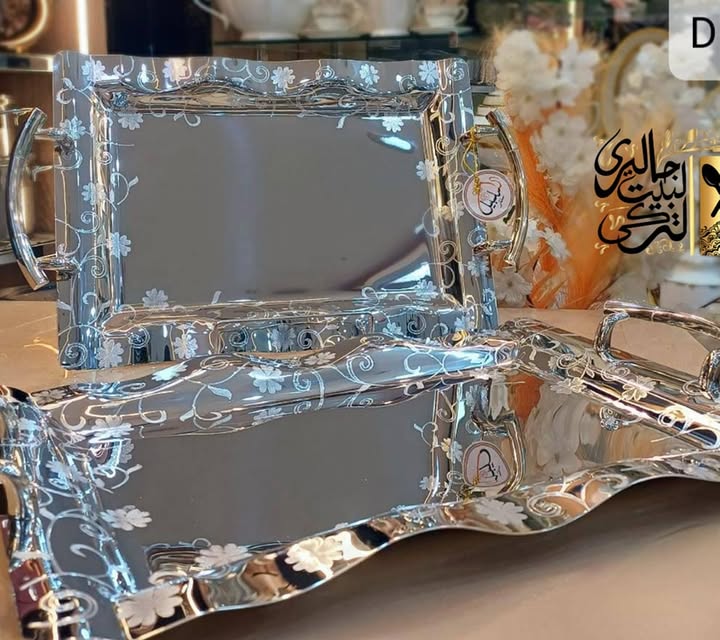 طقم صواني تقديم 2 قطعه استيل 