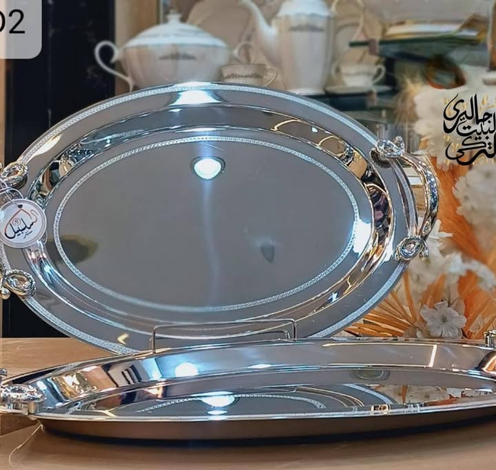 طقم صواني تقديم 2 قطعه استيل 
