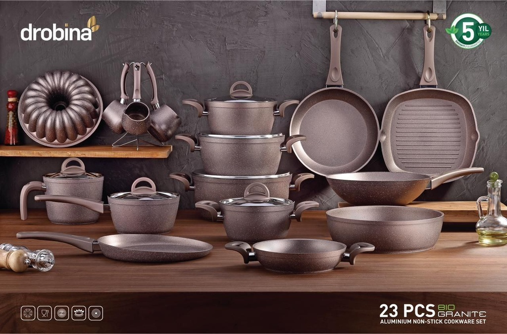 طقم حلل دوربينا 23 قطعه جرانيت او تيتانيوم