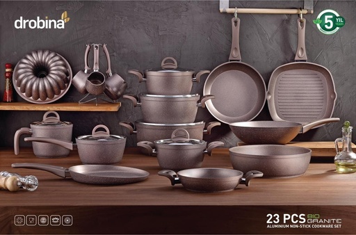 [84003003] طقم حلل دوربينا 23 قطعه جرانيت او تيتانيوم